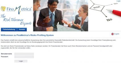 Finametrica Screenshot einer Eingabemaske zur Risikoanalyse