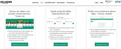 Gründerplattform KfW Inhalte als Webscreen