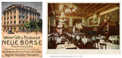 Impressionen (ca. 1910) vom Haus für Handel und Gewerbe, das auch die Börse und ein Wiener Kaffeehaus beherbergte