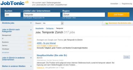 Jobtonic Meta Jobportal Schweiz Screenshot